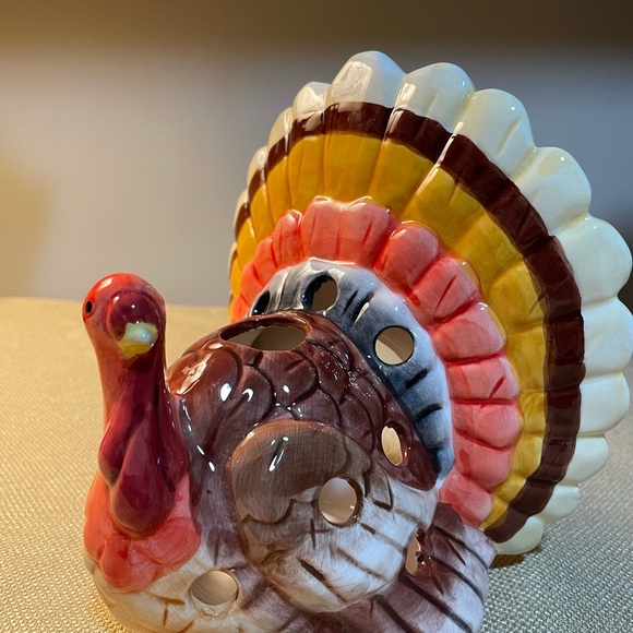 Ceramic Turkey Tea Light Holder, 6 1/2” Tall, Fall Autumn, Thanksgiving - Picture 2 of 8